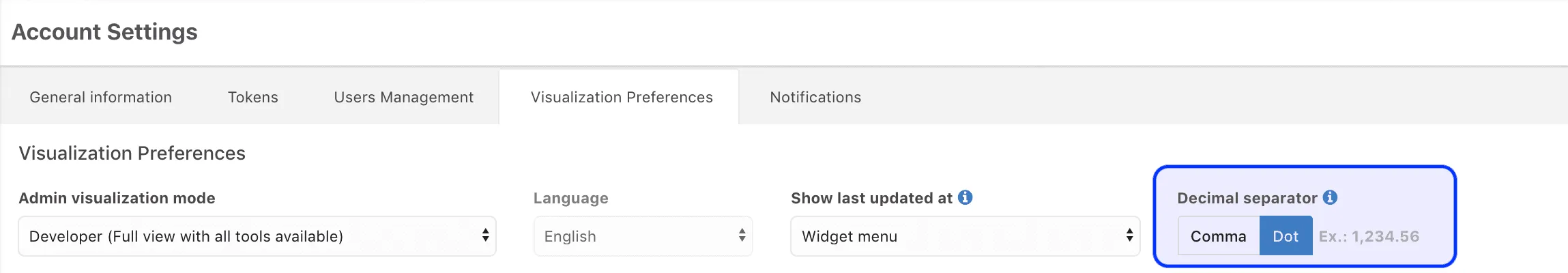 Decimal Separator Settings for TagoIO dashboard