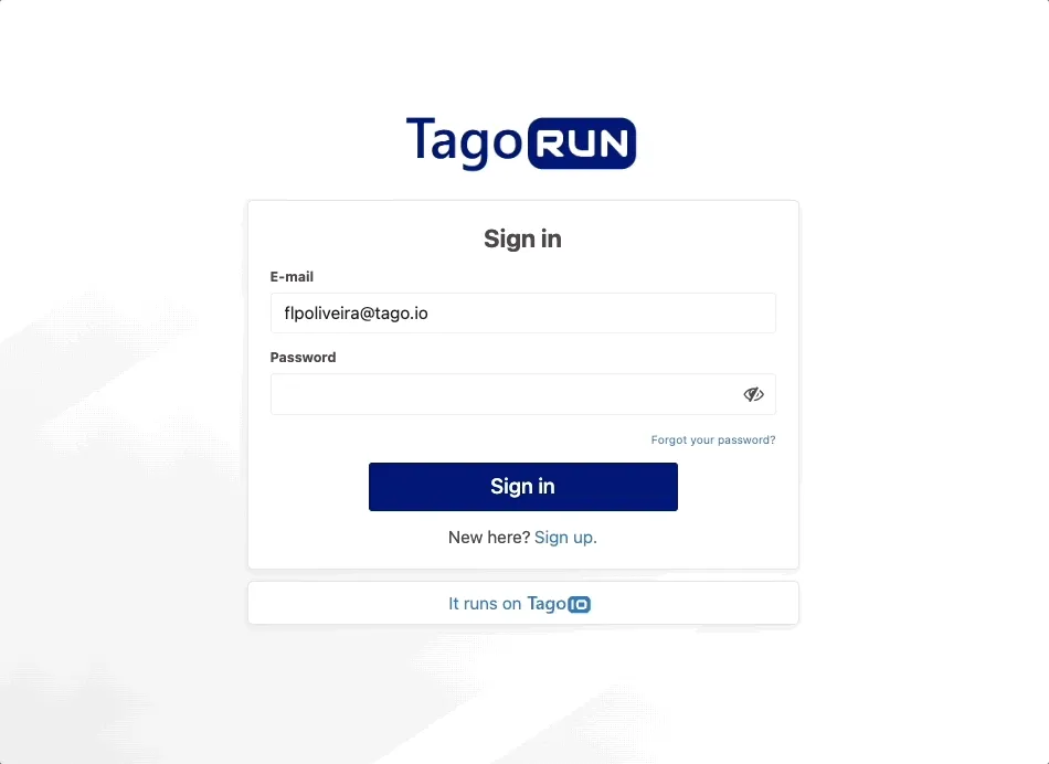 TagoRUN login process