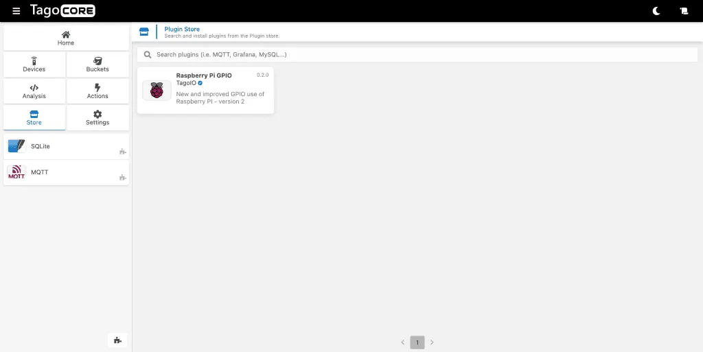TagoCore plugins store