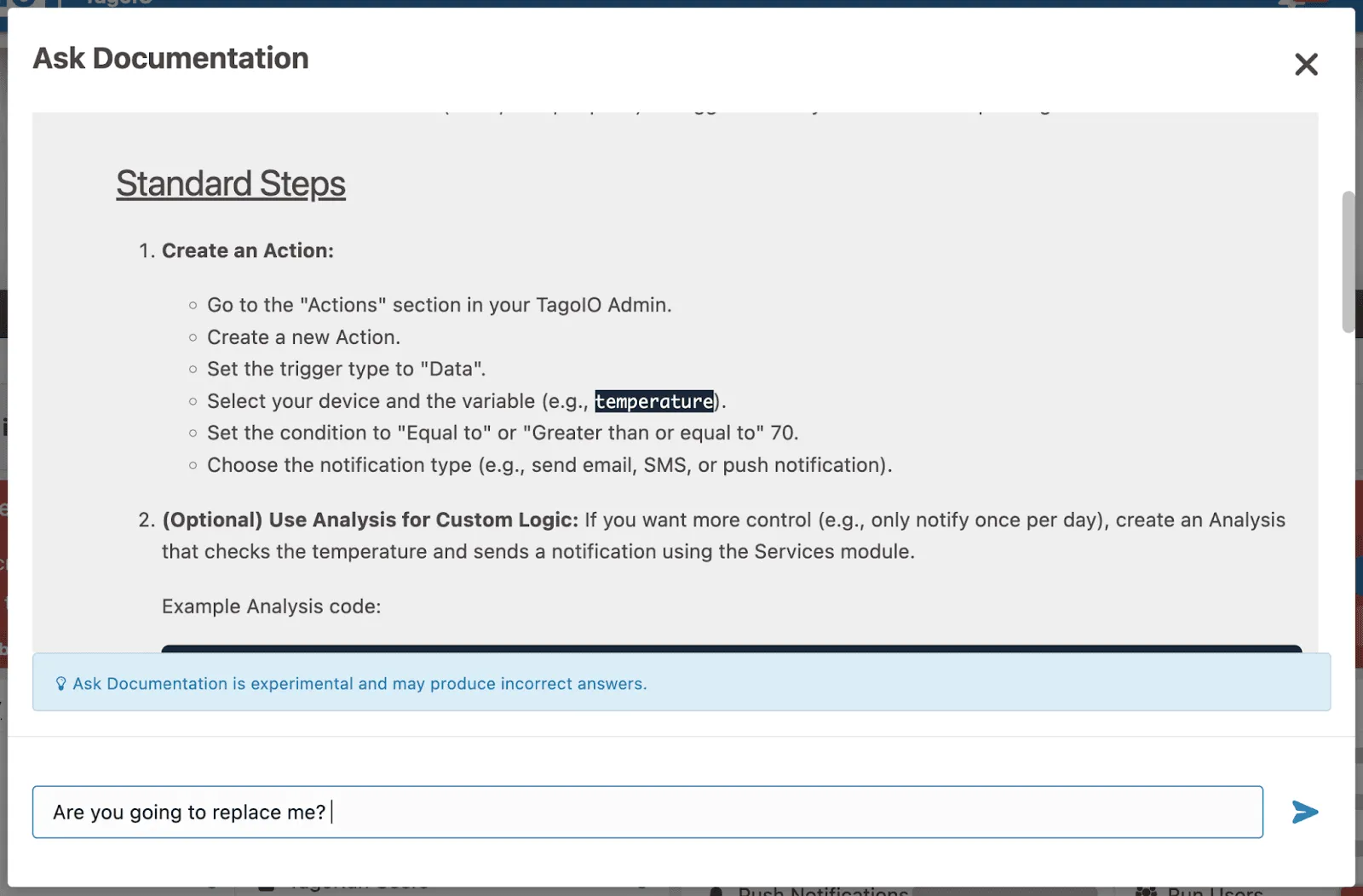 TagoIO ask AI feature