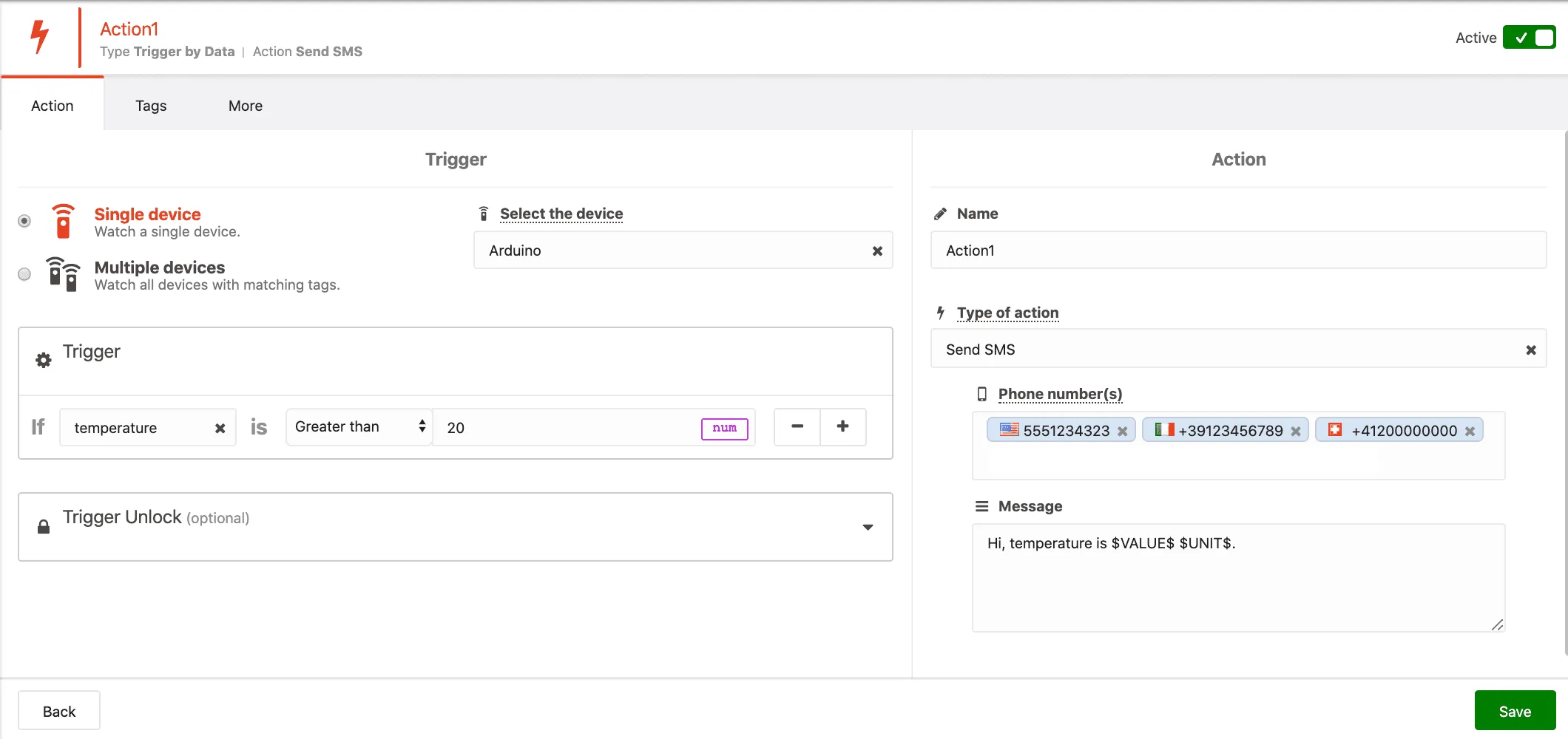 New TagoIO actions dashboard