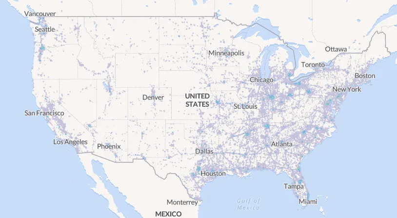 LoRaWAN network cover in the US