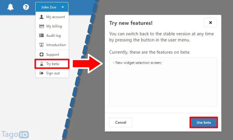Beta TagoIO try new dashboard features