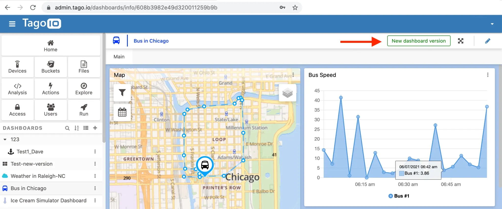 TagoIO IoT dashboard map