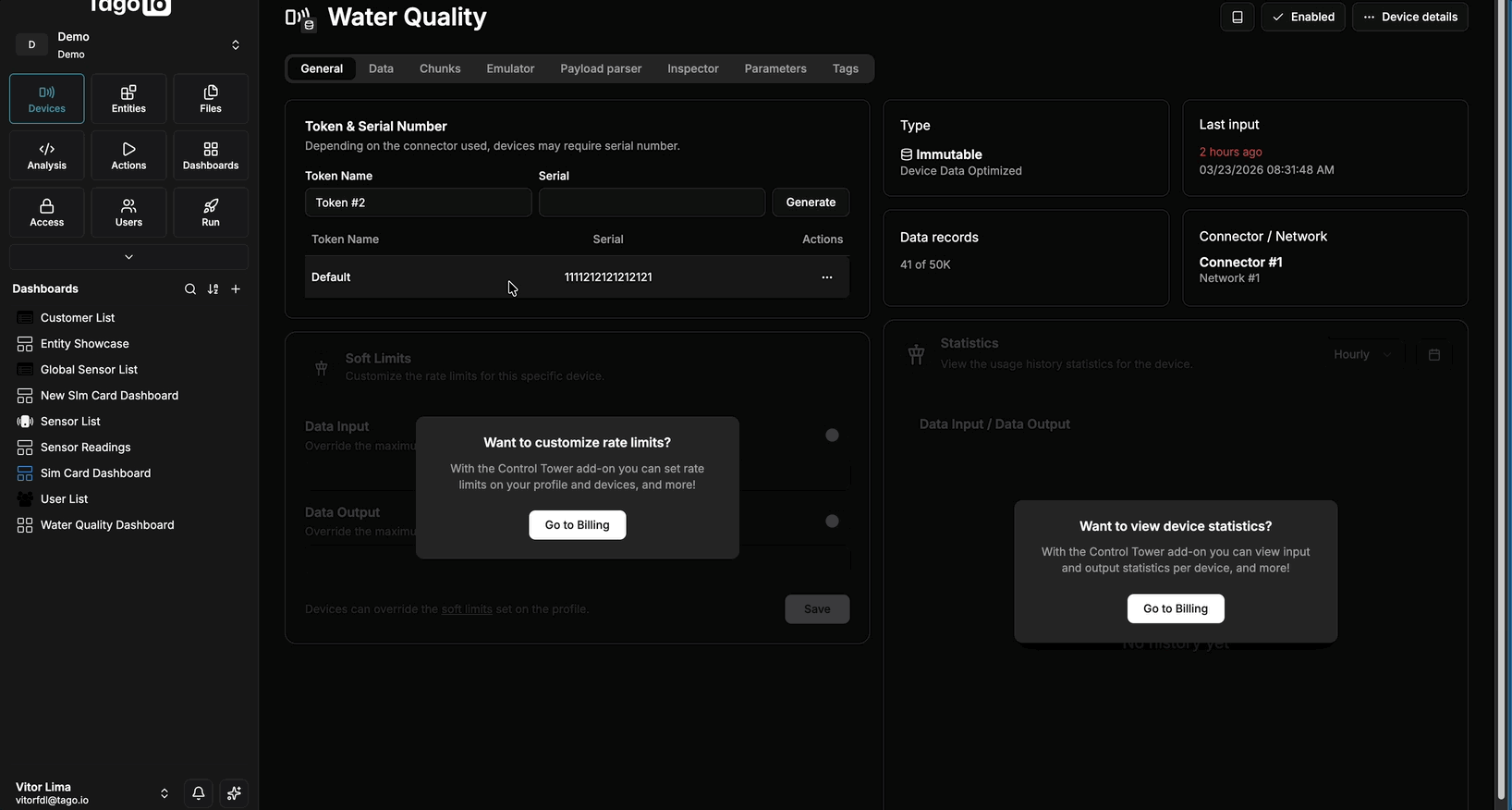 TagoAI performing automated data analysis on sensor readings
