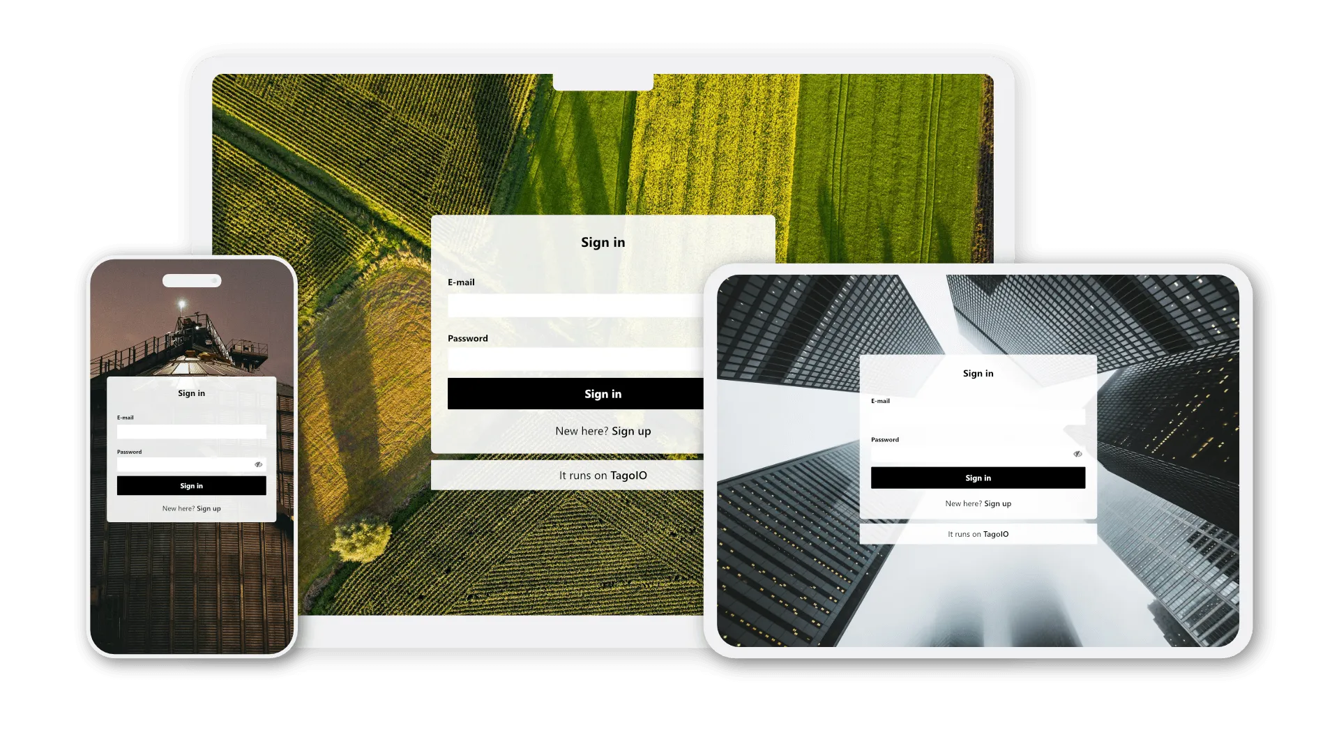 TagoRUN mobile app on multiple devices